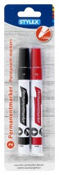 Set 2 markere permanente Stylex negru si rosu, corp din aluminiu, 1-4 mm