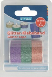 Set 3 benzi adezive cu glitter(sclipici) 15mmx 3 m-3 culori uni