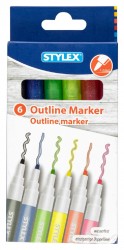 Set 6 markere Outline Stylex rezistente la apa cu contur colorat