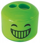 Ascutitoare dubla metalica cu container Stylex Smiley verde