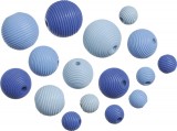 Set 20 margele rotunde striate din lemn diverse forme-albastre