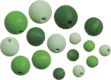 Set 20 margele rotunde striate din lemn diverse forme-verde