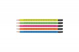 Set 5 creioane grafit HB cu radiera Jolly, imprimate cu rigla, culori neon